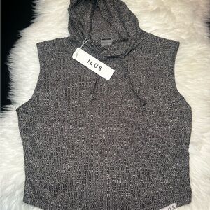 ilus Label Heather Gray Knit Hooded Workout Top